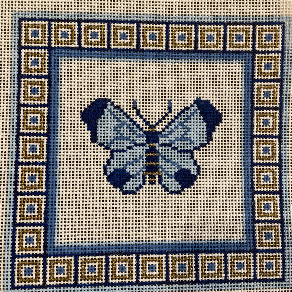Patrica Sone Blue Butterfly Needlepoint Canvas